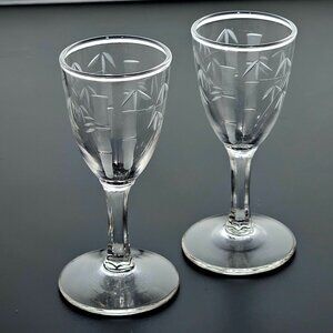 2 Sasaki Bamboo Cordial Glasses 3.5" cocktail party 50s vtg Japan 1oz vtg retro